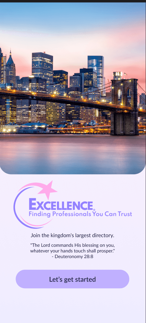 Excellence Directory onboarding screen